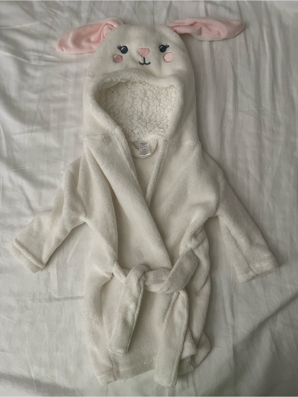 Plush Bunny Hooded Bathrobe with Pink Ears by Modern Baby size 0-9M
